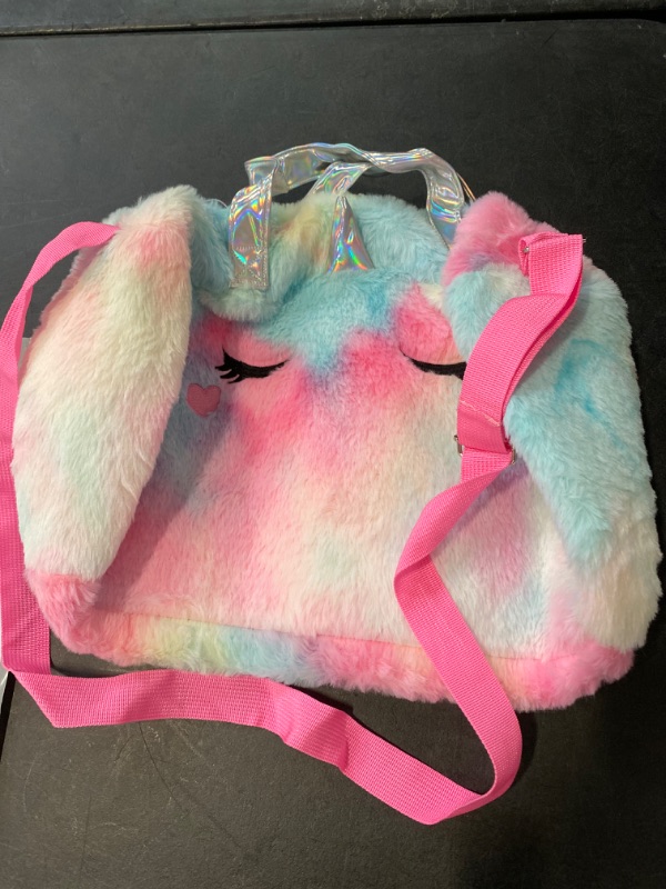 Photo 2 of Kids Travel Duffel Weekender Overnight Bag Custom Girl Unicorn Tie Dye Rainbow Fur Plush Bag