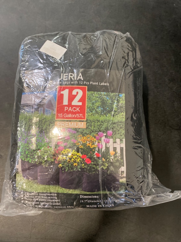 Photo 2 of JERIA 12-Pack 15 Gallon, Vegetable/Flower/Plant Grow Bags, Aeration Fabric Pots with Handles (Black), Come with 12 Pcs Plant Labels