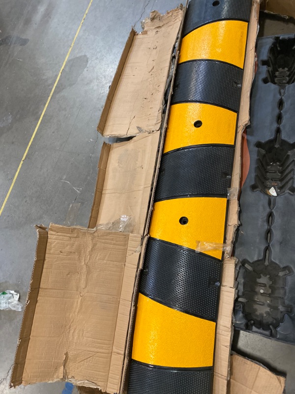 Photo 2 of 72" Long Rubber Speed Bump 1 Pack 2 Channel Heavy Duty Cable Protector Ramps 27000Lbs Load Capacity Traffic Speed Humps with 4 Bolts Spikes for Asphalt Concrete Gravel Driveway (missing screws)