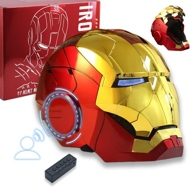 Photo 1 of Iron-Mans Helmet Electronic Mark 5 Helmet Gold Voice Control/Sensing/Remote Control Open/Close with Sounds & LED Eyes Light Up Super Hero Movie 1:1 Model Prop