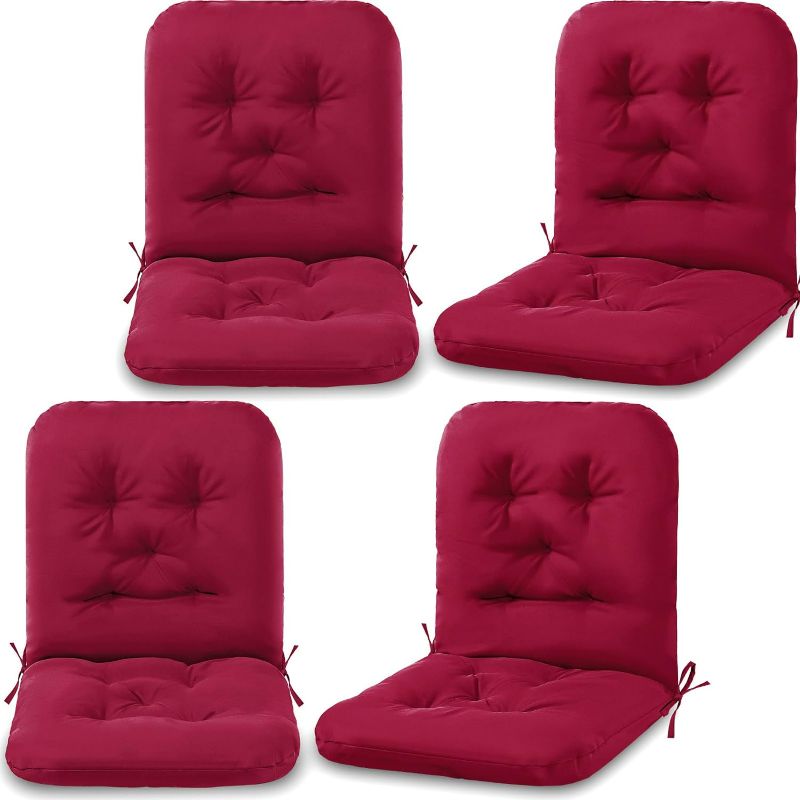 Photo 1 of Chunful Tufted Back Chair Cushion Indoor Outdoor Back Chair Cushions Weather Resistant Swivel Rocker Patio Chair Cushions for Outdoor Furniture Chairs(Wine Red, 4 Pack)