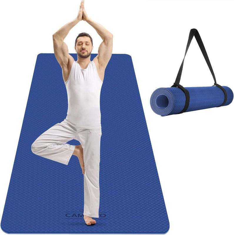 Photo 1 of CAMBIVO Extra Wide Yoga Mat - 72"/84" x 32" with Strap, 6mm/8mm Thick TPE Exercise Mat for Workout, Non-slip, Lightweight Pilates Mat for Travel, Gym (black)