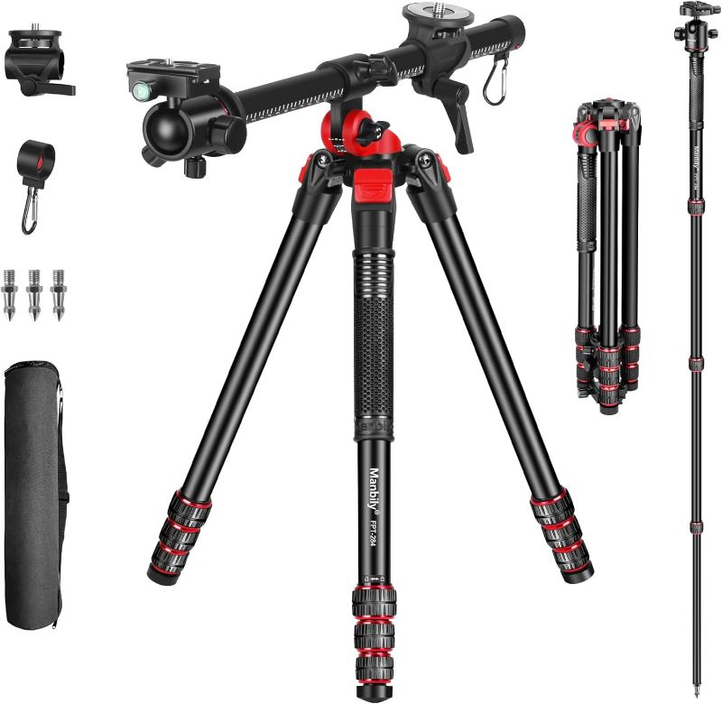 Photo 1 of Camera Tripod Manbily 70 inch Horizontal Aluminum Tripod Monopod w Engraved Center Column 360° Ball Head and Camera Mount Platform, Professional Tripod for DSLR Cameras Overhead Shots Studio Video