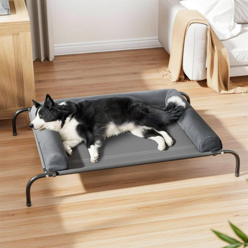Photo 1 of WESTERN HOME WH Elevated Dog Bed Cot, Raised Outdoor Dog Bed with Bolster for Large Dogs, Slightly Chew Proof Portable Cooling Pet Cot with Breathable Mesh, Skid-Resistant Feet, Grey, 43 inches