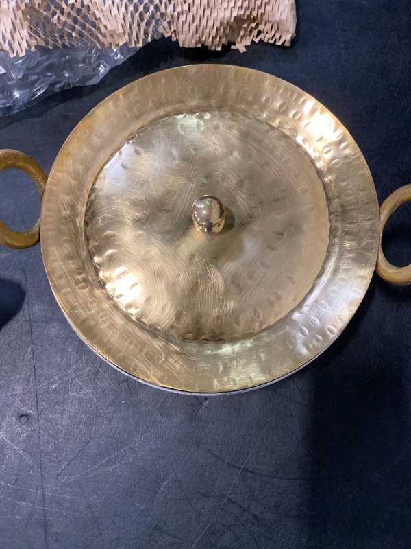 Photo 1 of Brass Wok With a Lid, Kadhai, Wok Pan, Kadai for Cooking and Serving, made of Pure Brass with a Tin Coating, Non-Stick, Non-Toxic Cookware with Ayurvedic Health Benefits (1 Quart)