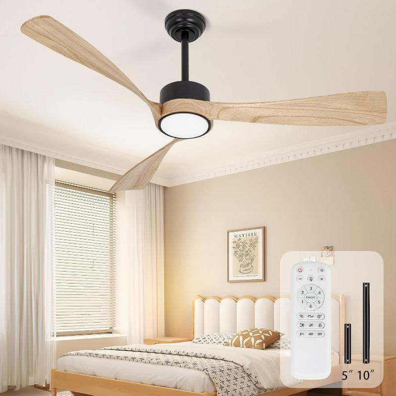 Photo 1 of Bigzone 52" Outdoor/Indoor Ceiling Fans Without Lights, DC Motor Energy Saving, 3 Solid Wood Blades, Outdoor Ceiling Fans For Patios With Reversible Blades