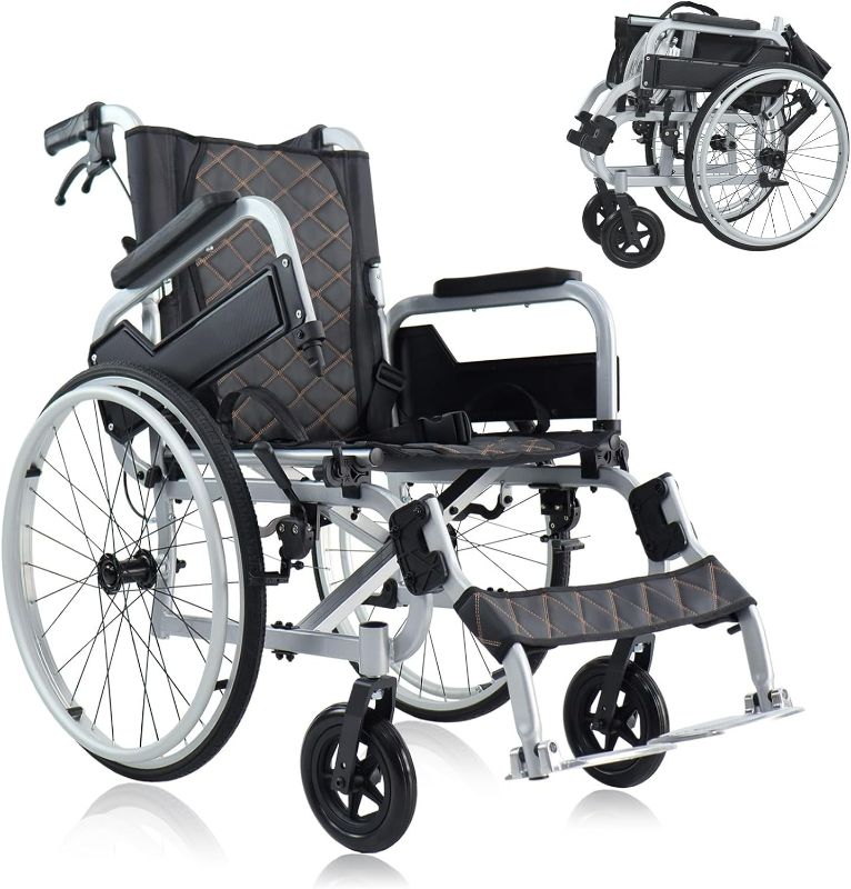 Photo 1 of Aluminum Multifunctional Manual Wheelchair(only 18 lbs), No Assembly Required Wheelchairs for Adults, Swing Away Footrests, Quick Release 22 Inch Rear Wheels, 17” Seat Width