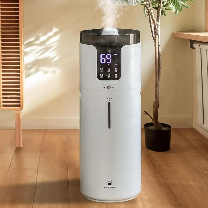 Photo 1 of Humidifiers for Home Large Room Wholehouse Humidifier 2000 sq. ft 4.2 Gal 16L Floor Humidifier 360° Nozzles Cool Mist Ultrasonic Humidifier Output Top Fill Tower Humidifier for Home Office