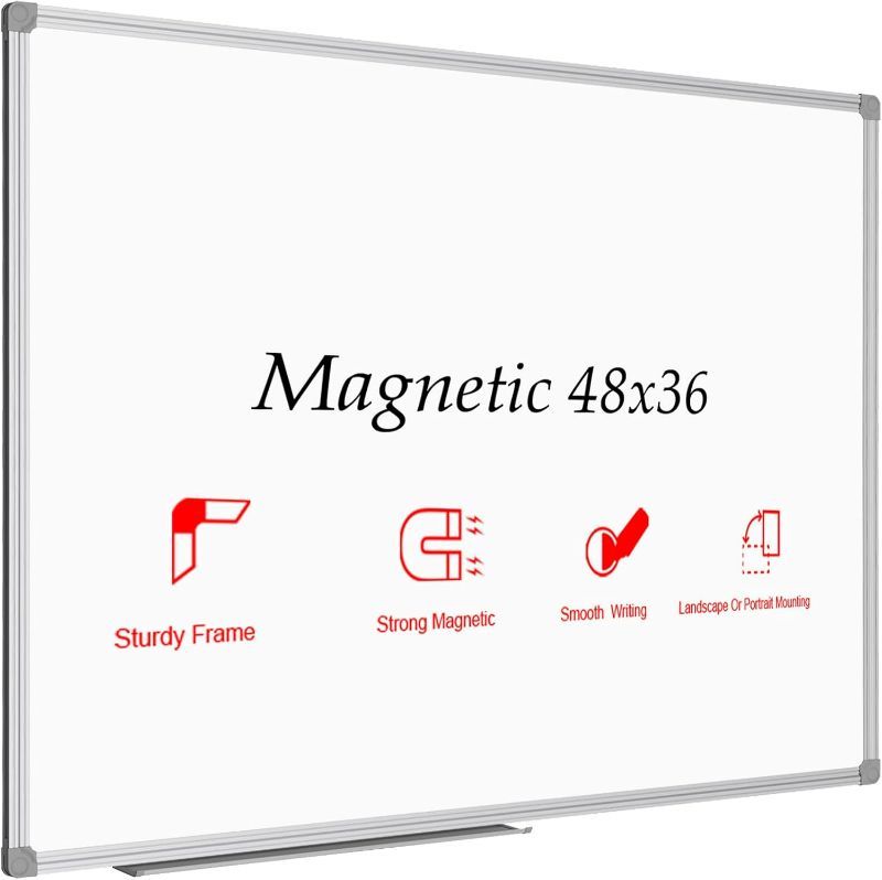 Photo 1 of JILoffice Magnetic Dry Erase Board/Whiteboard, White Board 48 x 36 Inch, Silver Aluminum Frame Wall Mounted Board for Office Home and School