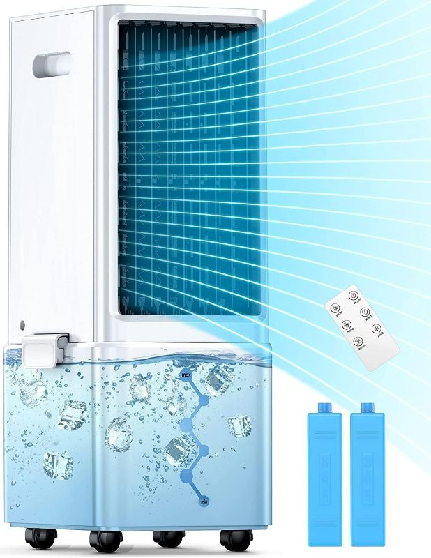 Photo 1 of Portable Air Conditioners w/Remote, 4 Modes & 3 Speeds, Waterless Alert System & 2.4-Gal Tank for 20H Cooling, 12H Timer for Auto Off, Evaporative Air Cooler for Room Bedroom Office, Off White
