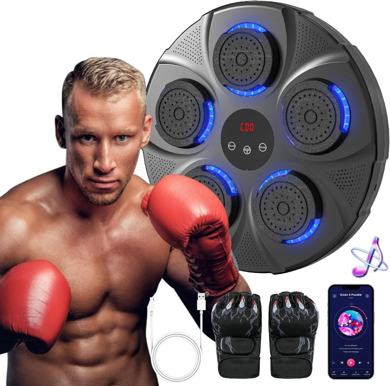 Photo 1 of Music Boxing Machine with Boxing Gloves, Bluetooth Wall Mounted Boxing Game, Intelligent Punching Target, Workout Equipment