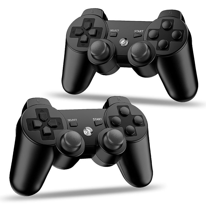 Photo 1 of ewnol Wireless Controller for PS3, 1 Pack Play-station 3 Controller with Double Shock, Motion Control, 2 Charging Cables - Black