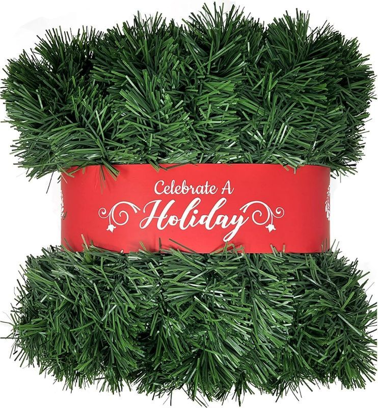 Photo 1 of 50 Foot Garland for Christmas Decorations - Non-Lit Soft Green Holiday Decor for Outdoor or Indoor Use - Premium Quality Home Garden Artificial Greenery, or Wedding Party Decorations(1, 50 FT Premium)