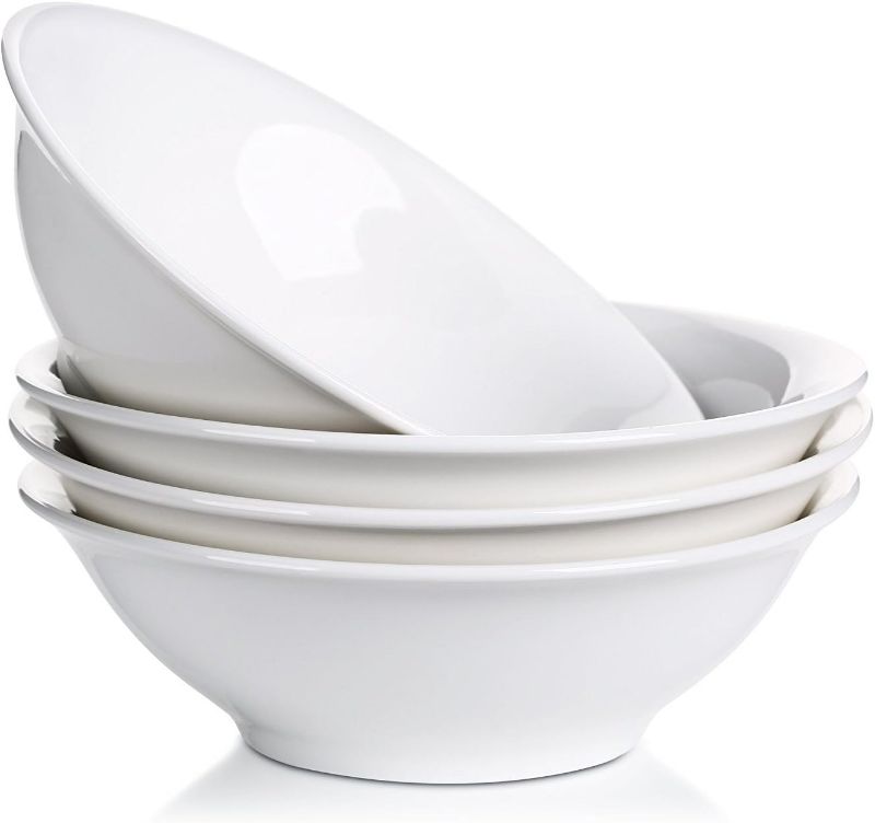 Photo 1 of LIFVER 48 oz White Ceramic Bowls, Set of 4, Large Deep Bowls for Soup, Salad, Pasta, Noodle Pho, Cereal, Dishwasher & Microwave Safe