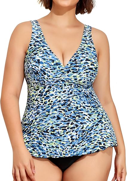 Photo 1 of size (20)  Plus Size Tankini Swimsuits for Women Tummy Control Two Piece Bathing Suit Flowy Tank Top with Bottom Beachwear brown and black cheetah Print 