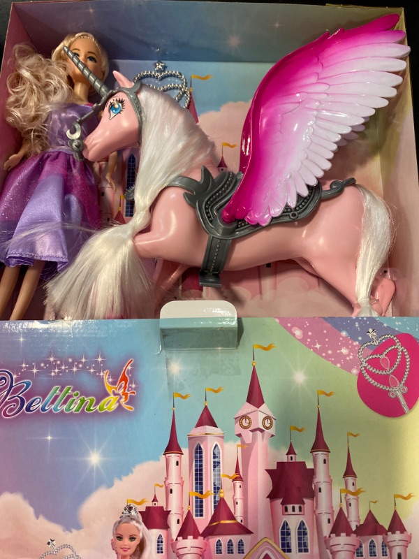 Photo 3 of BETTINA Magical Lights Unicom and Princess Doll, Horse Toys Playset, Unicorn Toys Princess Gifts for 3 to 7 Year Olds Girls Kids DESIGN MAY VARY***NEW** (purple dress)