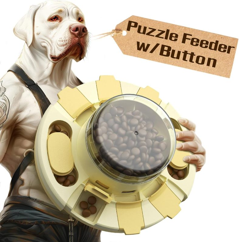 Photo 1 of KADTC Dog Puzzle Toys for Small/Medium/Large Dogs Slow Feeder w/Button Level 2 in 1 Boredom Busters Keep Them Busy Enrichment Toy Puzzles Food/Treat Dispenser Puppy Brain Mental Stimulation Game YLW