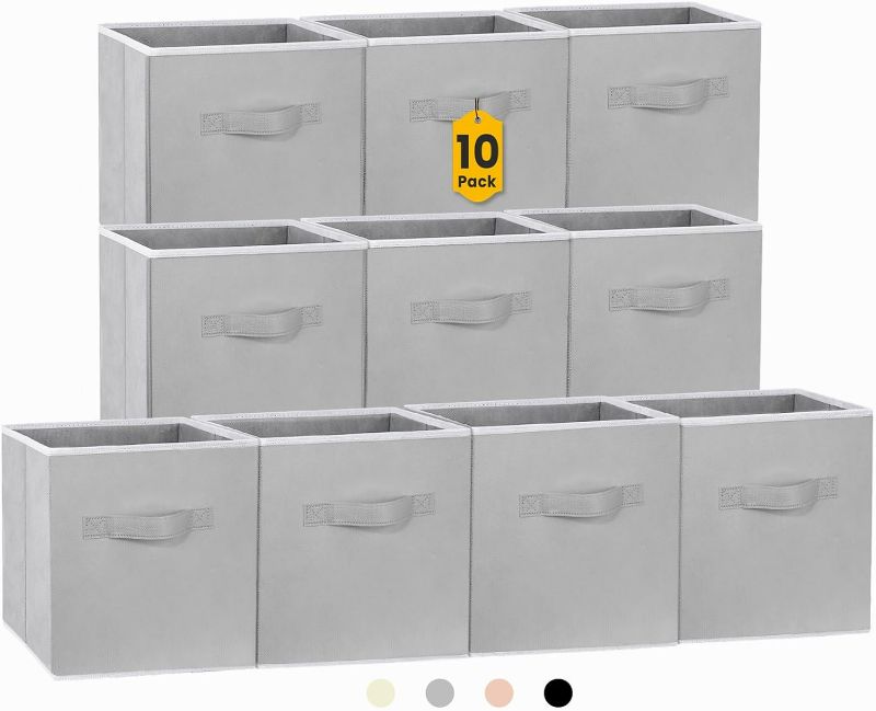 Photo 1 of Criusia Storage Cubes, 11 Inch Cube Storage Bins for Shelves (10 Pack), Fabric Collapsible Storage Bins with Dual Handles, Foldable Cube Baskets for Clothes, Closet Organizers and Storage Box (Grey)