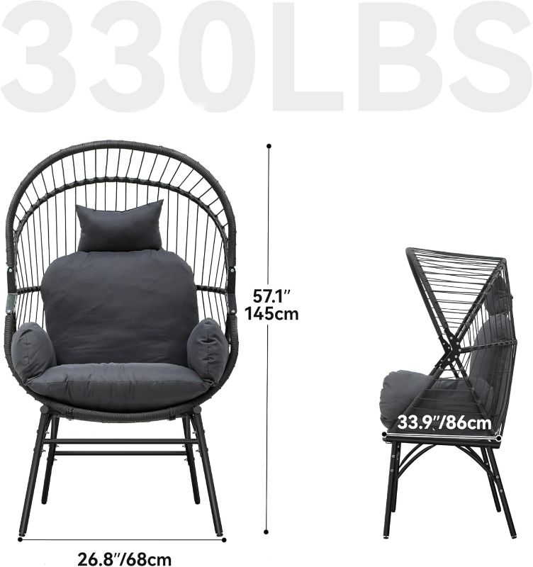 Photo 1 of YITAHOME Egg Chairs Wicker Chair Egg Lounge Chair with Cushion Egg Basket Chair PE Rattan Chair with Legs 330LBS for Patio, Garden, Backyard, Porch, Gray