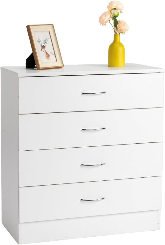 Photo 1 of Karl home White 4 Drawer Dresser for Bedroom, Modern Nightstand Storage Chest of Drawer, Wooden Side Table End Table, Living Room, Reception Room