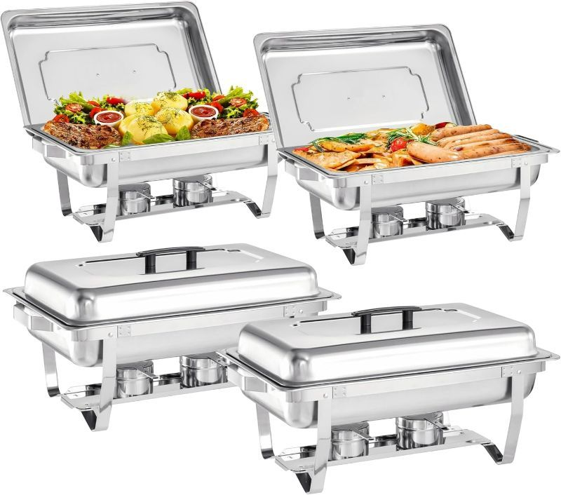 Photo 1 of ROVSUN 8 Qt 10 Pack Full Size Stainless Steel Chafing Dishes Buffet Set, NSF Silver Rectangular Catering Chafer Warmer Set with Trays Pan Lid Folding Frame Stand for Kitchen Party Banquet Dining