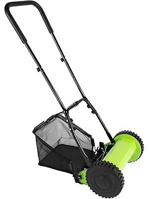 Photo 1 of 12 Inch Manual Lawn Mower, 5-Blade Reel Lawn Mower with Grass Catcher, Height Adjustable Household Push Lawn Mower for Garden Yard