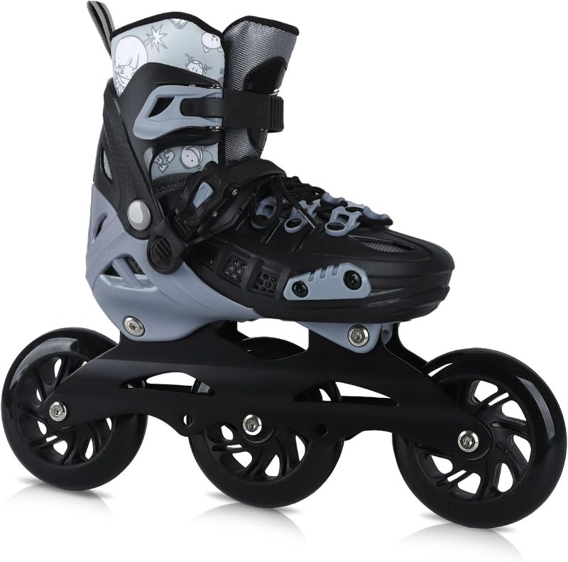 Photo 1 of Inline Skates, 3 Wheels 100mm | 4 Sizes Adjustable Inline Speed Skates for Kids, Boys, Girls, Teens - Professional Outdoor Fitness Performance Inline Skates