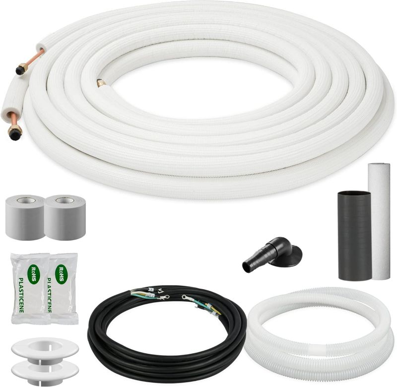 Photo 1 of DELLA 25 Ft Mini Split Line Set, 1/4" & 3/8" O.D. Copper Pipes Tubing and 3/8 White Thickened PE Insulated Coil with Flared Nuts for Mini Split Air Conditioner or Heat Pump System(1/4+3/8)