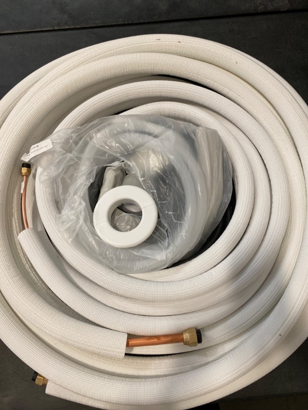 Photo 2 of DELLA 25 Ft Mini Split Line Set, 1/4" & 3/8" O.D. Copper Pipes Tubing and 3/8 White Thickened PE Insulated Coil with Flared Nuts for Mini Split Air Conditioner or Heat Pump System(1/4+3/8)