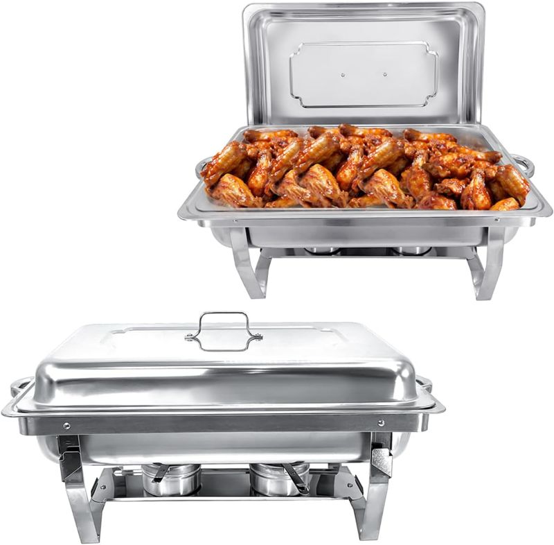 Photo 1 of Chafing Dish Buffet Set (2 Pack) Chafers 8QT Buffet Servers and Warmers, Chaffing Servers with Covers, Catering, Chafer, Folding Stand, Food Warmer for Parties Buffets