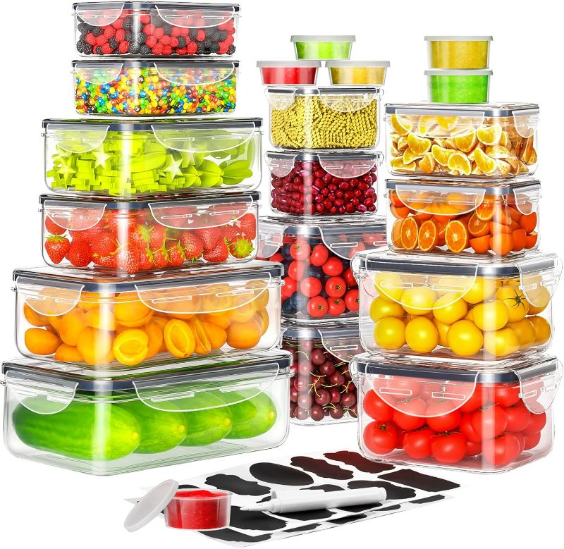 Photo 1 of 40 PCS Food Storage Containers with Lids Airtight (20 Containers & 20 Lids), Plastic Storage Meal Prep Container-Stackable 100% Leakproof & Microwave Organization and Storage Sets, Lunch Containers ( missing some containers)