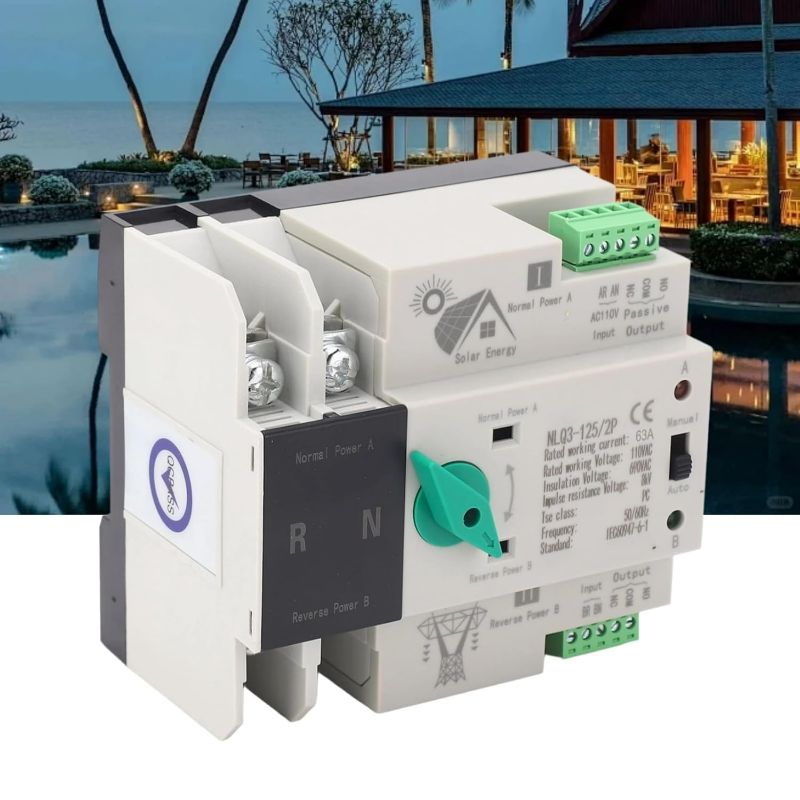 Photo 1 of Dual Power Automatic Transfer Switch 2P 110V 63A Mini ATS Generator Changeover Switch Electrical Selector Din Rail Emergency Backup Power Transfer Switch