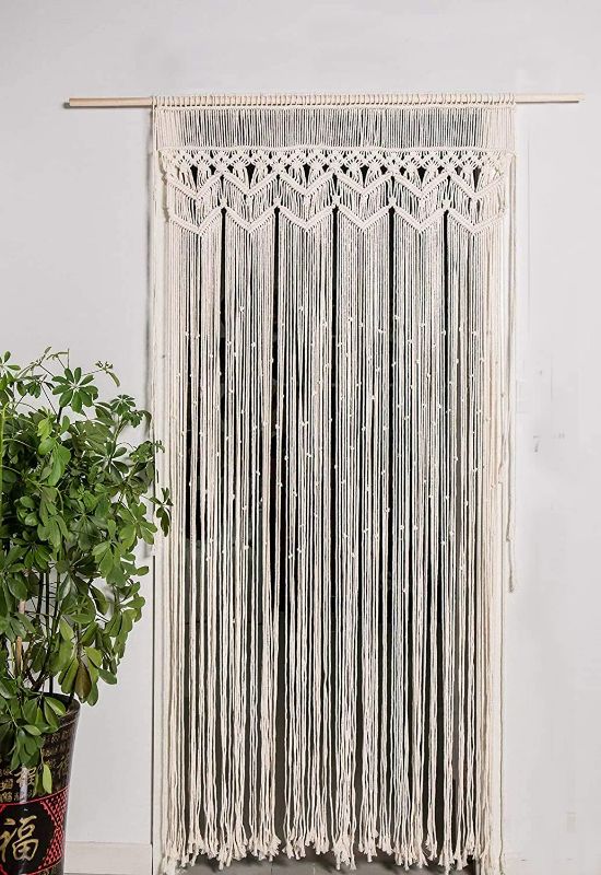 Photo 1 of Macrame Curtain Handmade Boho Curtains for Bedroom Living Room Woven Wall Hanging Bohemian Decor for Window Doorway Closet Wedding Backdrop, 37.5''W x 82''L