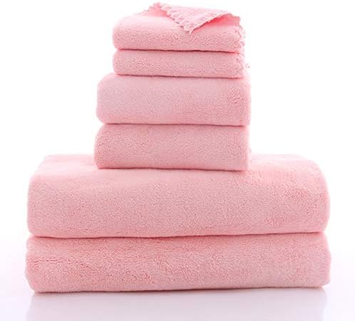 Photo 1 of Microfiber Soft Towel Set-Quick Drying - 2 Bath Towels 2 Hand Towels 2 Washcloths-Coral Velvet Highly Absorbent Towel for Bath Fitness,Bathroom,Sports,Yoga, Travel (Pink, 6 Pcs)