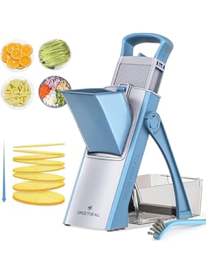 Photo 1 of ONCE FOR ALL Upgrade Safe Mandoline Slicer Plus, Biger Size, Adjustable Vegetable Food Chopper Potato Fries Cutter, Detachable Blade, Kitchen Chopping Artifact, Gift (SkyBlue)