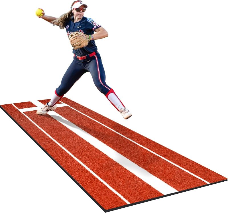 Photo 1 of 2024 Upgraded Version Softball Pitching Mat with Rubber, Denser Antifade Turf, Antislip Rubber Bottom, 10' X 3' Softball Pitching Mound for Outdoor and Indoor