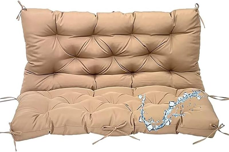 Photo 1 of Waterproof Thicken 5" Porch Outdoor Swing Cushions 2-3 Seater Swing Replacement Cushions with Backrest High Elastic PP Cotton Filling UV-Outdoor loveseat Cushion Swing Cushion,47"x40"/Khaki