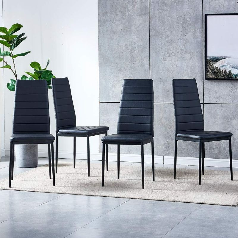 Photo 1 of Ansley&HosHo-US High Back Dining Chairs Set of 4, Faux Leather Dining Room Chairs for Kitchen, Lounge, Living Room with Black Metal Legs, 4 Pieces Modern Dinner Chairs Side Chairs, Black