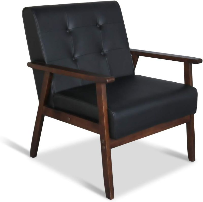 Photo 1 of JIASTING Mid-Century Retro Modern Accent Chair Wooden Arm Upholstered Tufted Back Lounge Chairs Seat Size 24.4" 18.3" (Deep) (Square Leg Black)