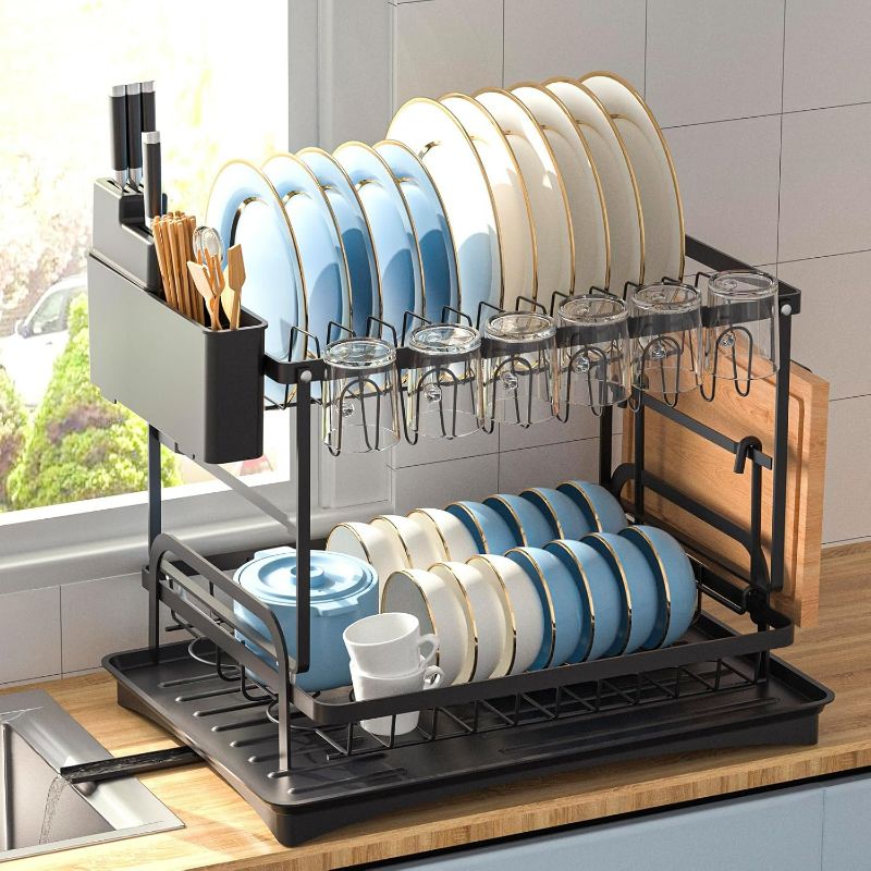 Photo 1 of Dish Drying Rack, 2 Tier Dish Racks for Kitchen Counter, Stainless Steel Dish Rack with Drainboard for Kitchen Counter, Kitchen Organizers and Storage Rack.