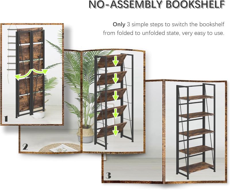 Photo 2 of IRONCK Bookshelves and Bookcases, 31.5in Wide Shelf 5-Tier Ladder Shelf 110lbs/shelf Vintage Industrial Style Bookcase for Bedroom Living Room Home, Vintage Brown