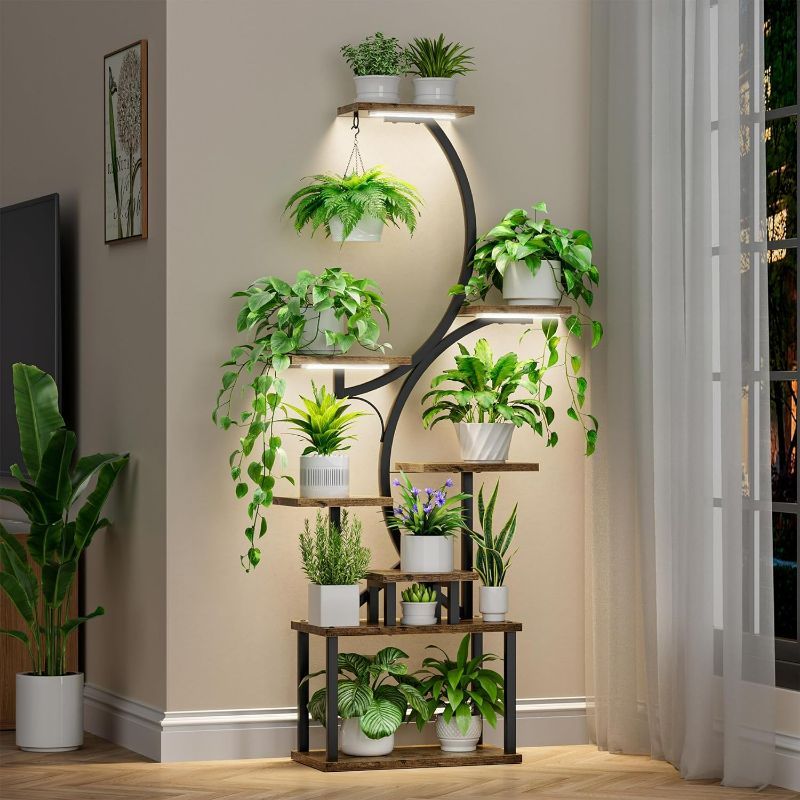 Photo 1 of Plant Stand Indoor with Grow Lights, 8 Tiered Indoor Plant Shelf, 62" Tall Plant Stand for Indoor Plants Multiple, Metal Plant Flower Holder, S-Shaped Plant Rack for Home,Patio(Patent Design)