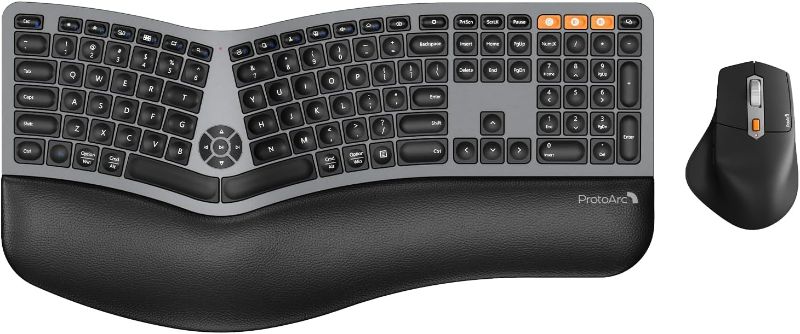 Photo 1 of ProtoArc Ergonomic Wireless Keyboard Mouse, EKM01 Plus Full Size Ergo Bluetooth Keyboard Mouse Combo, Split Design, Wrist Rest, Multi-Device, Rechargeable, for Windows/Mac OS