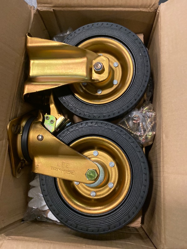 Photo 2 of 8" Casters Set of 4 Heavy Duty Plate Casters with Dual Locking 8 Inch Swivel Industrial Rubber Wheels for Workbench Cart Outdoor Dolly Castors Replacement Load 3000Lbs(Free Bolts Nuts and Screws)