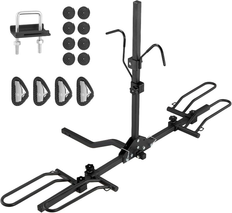 Photo 1 of VEVOR Hitch Mount Bike Rack, 80 LBS Capacity Ebike Rack, 2-Bike Platform Style for 1.25-/2-inch Hitch Receiver, Titling and Folding Bike Carrier with Tires up to 2.4" Wide, for Car, SUV, Truck, RV