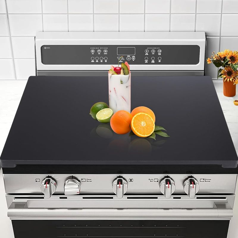 Photo 1 of Noodle Board Stove Cover for Gas Burner & Electric Stove- Stove Top Cover Double Side Use, Sink Cover for Counter Space, RV Stove Cover No installation required, Decorative Tray for Kitchen (Black)