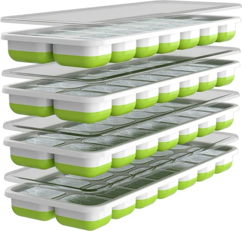Photo 1 of Oliver's Kitchen ® Ice Cube Trays - 4 x Set of Ice Moulds - Flexible Base for Easy Release Ice Cubes - Save Freezer Space with Non-Spill Stackable Lids - Dishwasher Safe - BPA Free Silicone Ice Molds