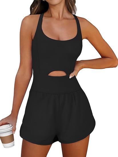 Photo 1 of Size (Small)Caracilia Womens Workout Romper Running Short Athletic One Piece Jumpsuits Casual Summer Sets Outfits Exercise Gym Clothes