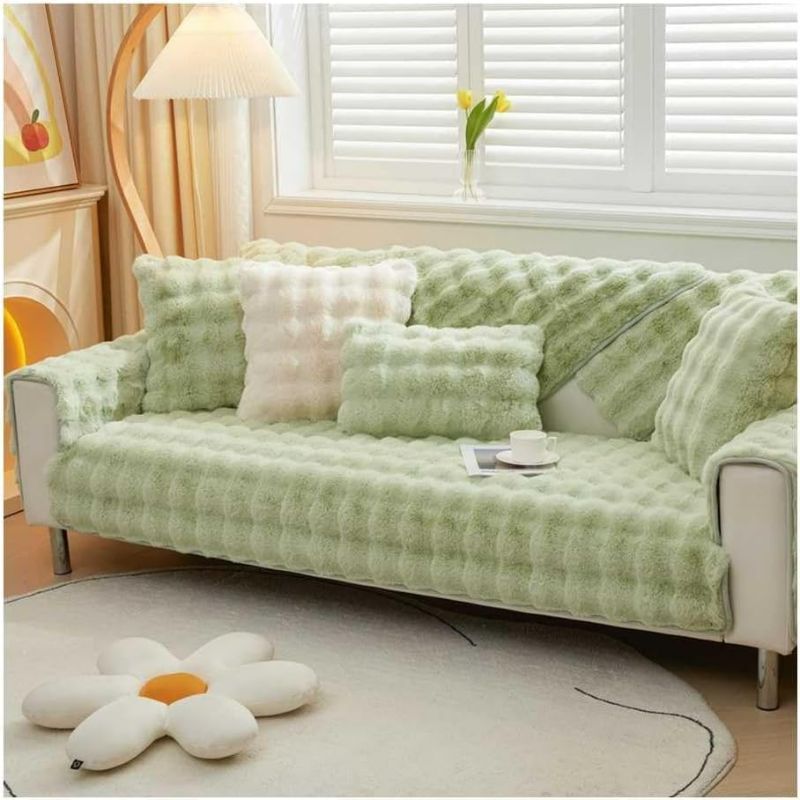 Photo 1 of Furniture Cover Funny Fuzzy Sofa Cover, Soft Warm Sectional Couch Cover, L Shape Corner Sofa Cover, Non Slip Plush Sofa Slipcover Furniture Protector (Color : Green, Size : 70X90CM)