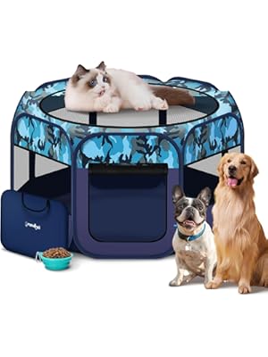 Photo 1 of Dog Playpen, Pet Playpen, Portable Cat Playpen, Pop Up Foldable Puppy Playpen Exercise Kennel Tent with Carry Case Collapsible Bowl,Water-Resistant Shade Cover for Indoor Outdoor Tra